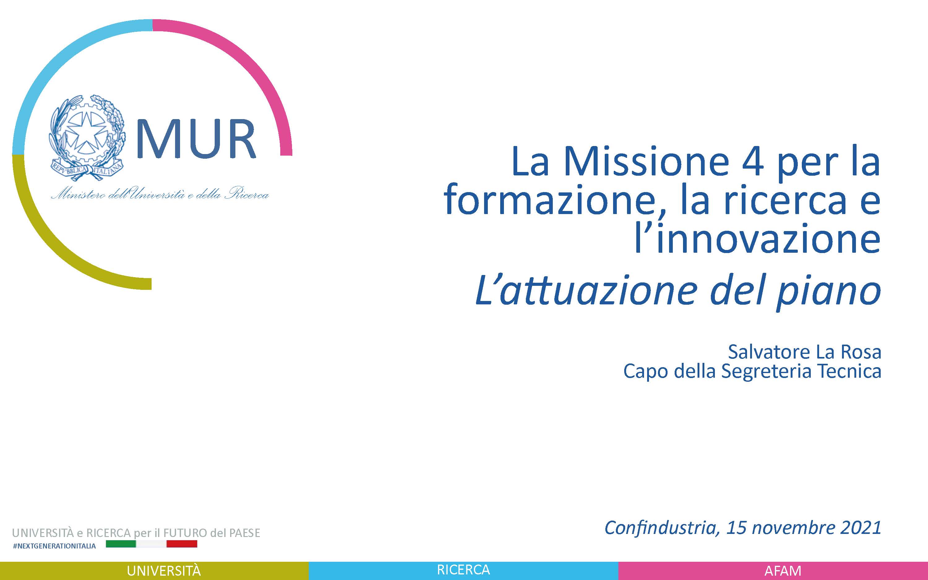 La Missione 4 per la formazione, la ricerca e l’innovazione. L'attuazione del piano